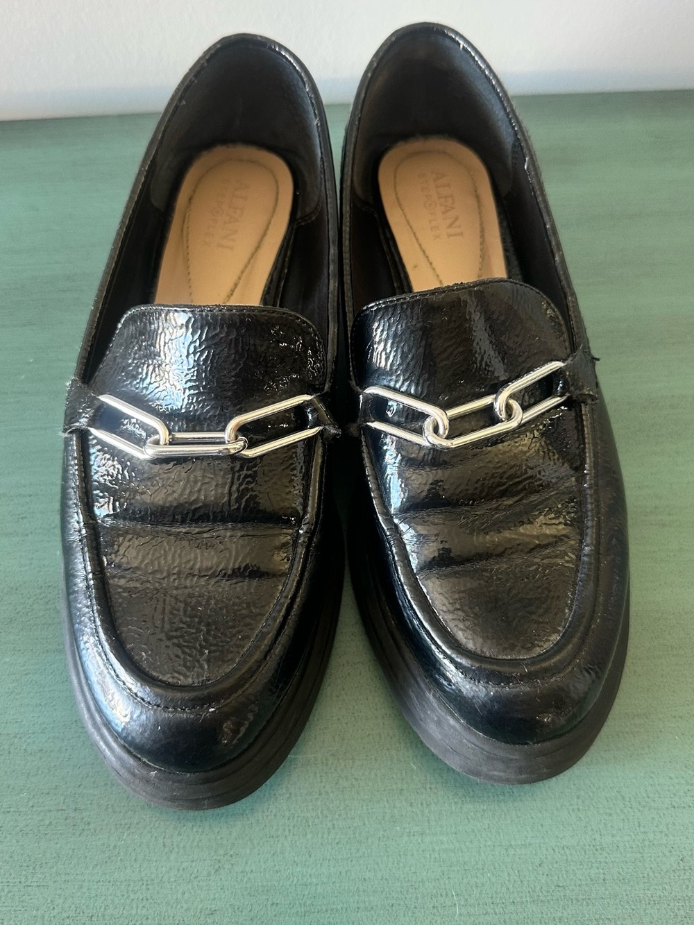 Alfani Women Black Patent Leather Loafers with Silver Bit